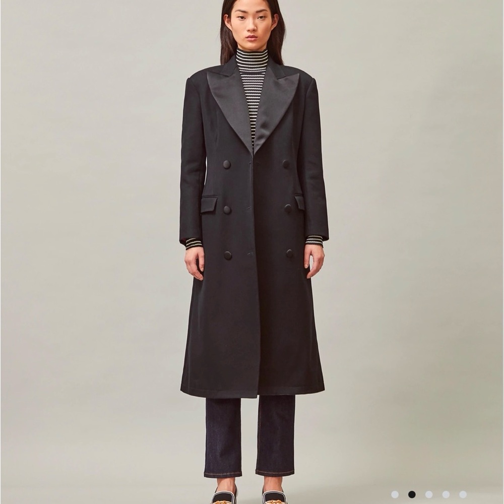 Tory Burch Black Oversized Twill Coat,Size 2